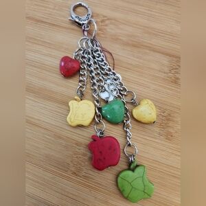 Hand Crafted Purse Charm Dangling Apples Hearts Red Yellow Green  Teacher Bag